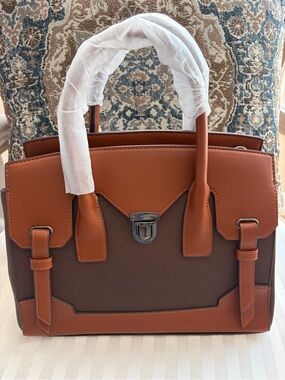 Structured Brown and Tan Women's Satchel Handbag